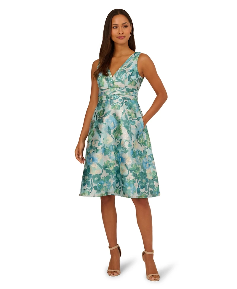 Adrianna Papell Women's Floral Jacquard Midi Dress