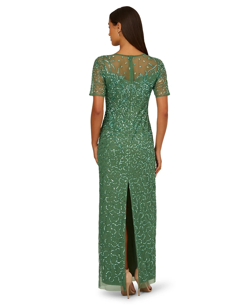 Adrianna Papell Women's Beaded Column Short-Sleeve Dress