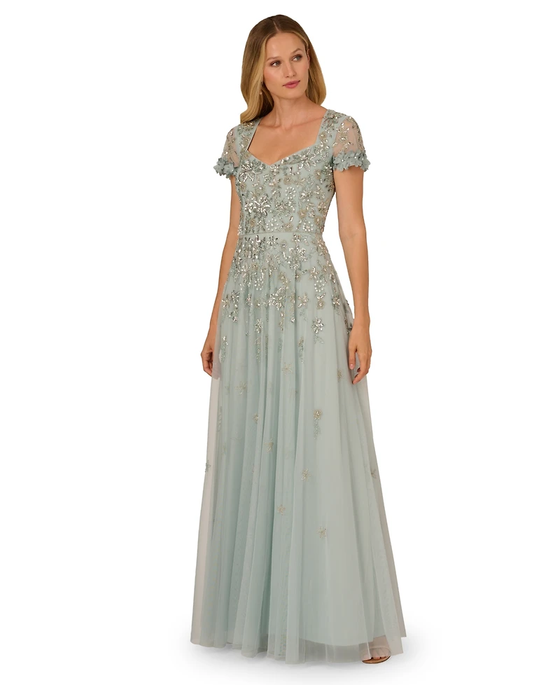 Adrianna Papell Women's Embellished Short-Sleeve Maxi Dress