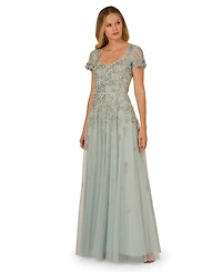 Adrianna Papell Women's Embellished Short-Sleeve Maxi Dress