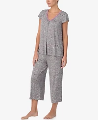 Ellen Tracy Women's Cap-Sleeve Top and Cropped Pajama Pants, 2-Piece Set