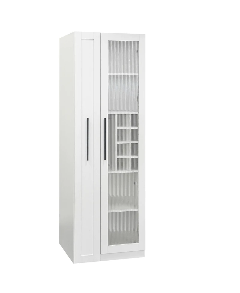 Casainc Kitchen Pantry Cabinet with Glass Doors and Pull-Out Multi-Tier Shelves, Storage Organizer for Kitchen and Bar