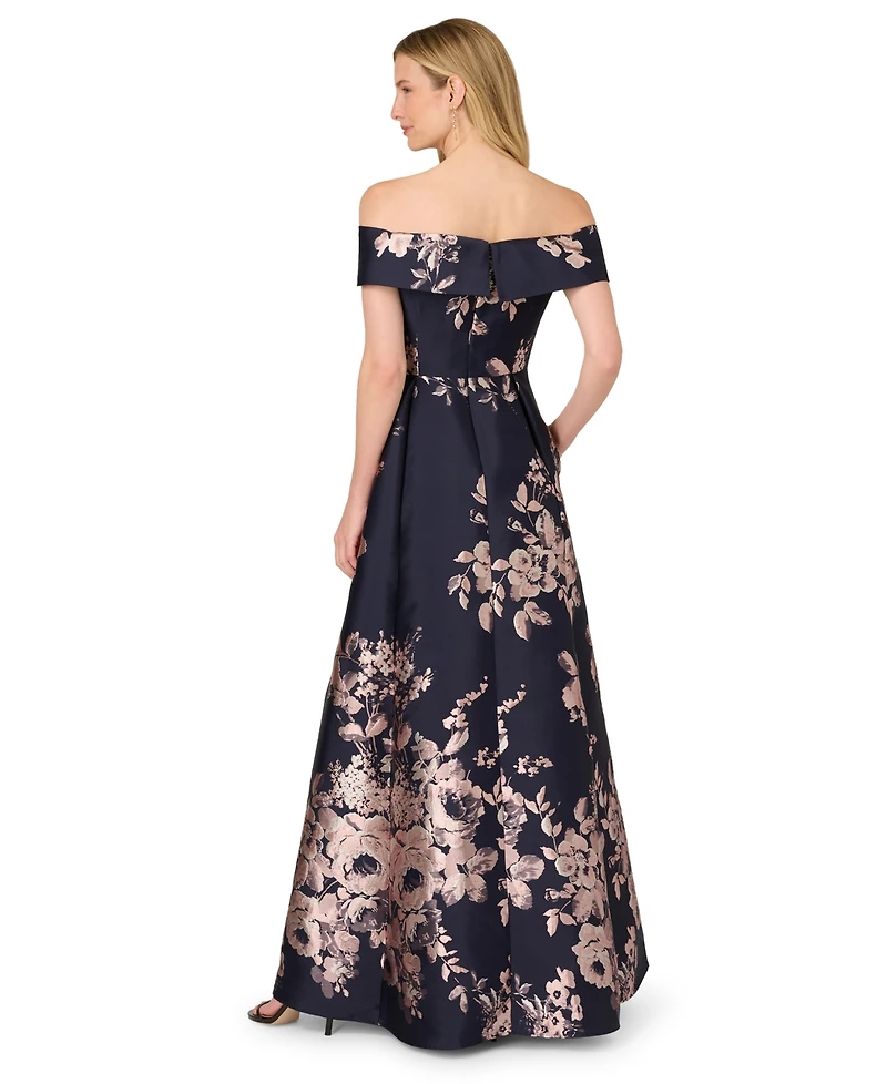 Adrianna Papell Women's Floral Print Off-The-Shoulder Dress