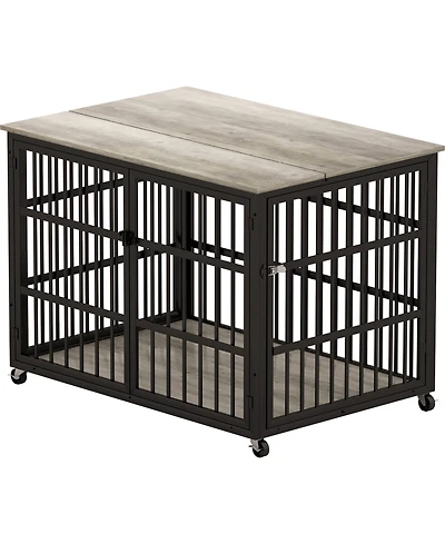 Aostirmotor 43.3 in. W x 29.9 in. D x 33.5 in. H dog crate wrought iron frame door with side openings in Gray