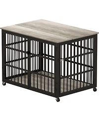 Aostirmotor 43.3 in. W x 29.9 in. D x 33.5 in. H dog crate wrought iron frame door with side openings in Gray