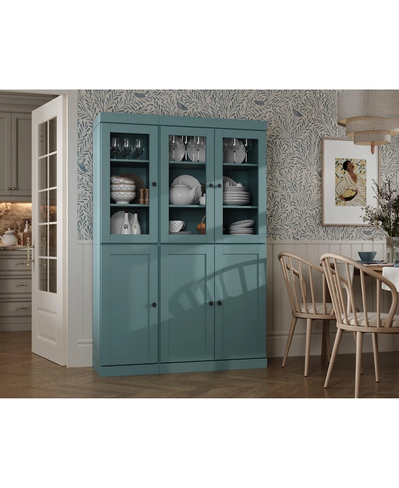 Palace Imports 100% Solid Wood 48.5" Pantry Cabinet with Clear Glass, Shaker Doors, 2-Drawers & Adjustable Shelves