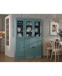 Palace Imports 100% Solid Wood 48.5" Pantry Cabinet with Clear Glass, Shaker Doors, 2-Drawers & Adjustable Shelves