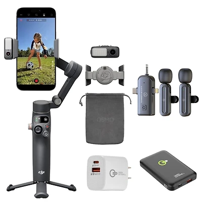 Dji Osmo Mobile 8 Smartphone Gimbal + 3-In-1 Wireless Mic Set + Power Bank + 2-Port Wall Charger