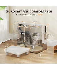 PawHut Xl Stainless Steel Litter Box with 100° Flip Top, Scoop, Step