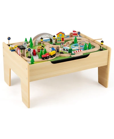 Hongge 78-Piece Wooden Railway Train Playset for Kids Ages 3 and Up