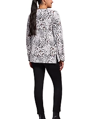 Tribal Women's Fuzzy Animal Print Long-Sleeve V-Neck Sweater