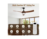 Sofucor 52-inch Modern Black Standard 3-Blade Ceiling Fan With Remote and Led Light