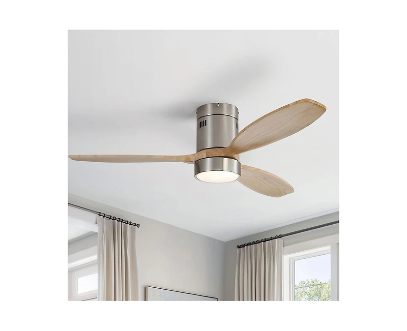 Sofucor 52-inch Modern Sand Nickel 3-Blade Flush Mount with Light and Remote Control