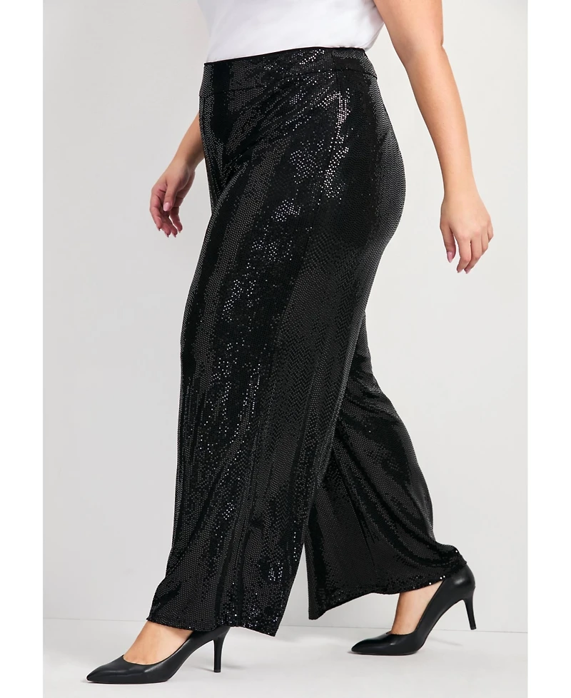 Avenue Women's Glitz Sequin Wide Leg Pant
