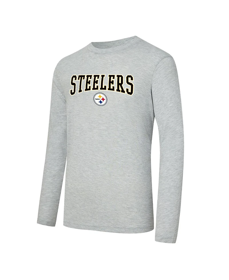 Concepts Sport Men's 2-Piece Black/Gray Pittsburgh Steelers Regulate Long Sleeve T-Shirt and Plaid Pant Set