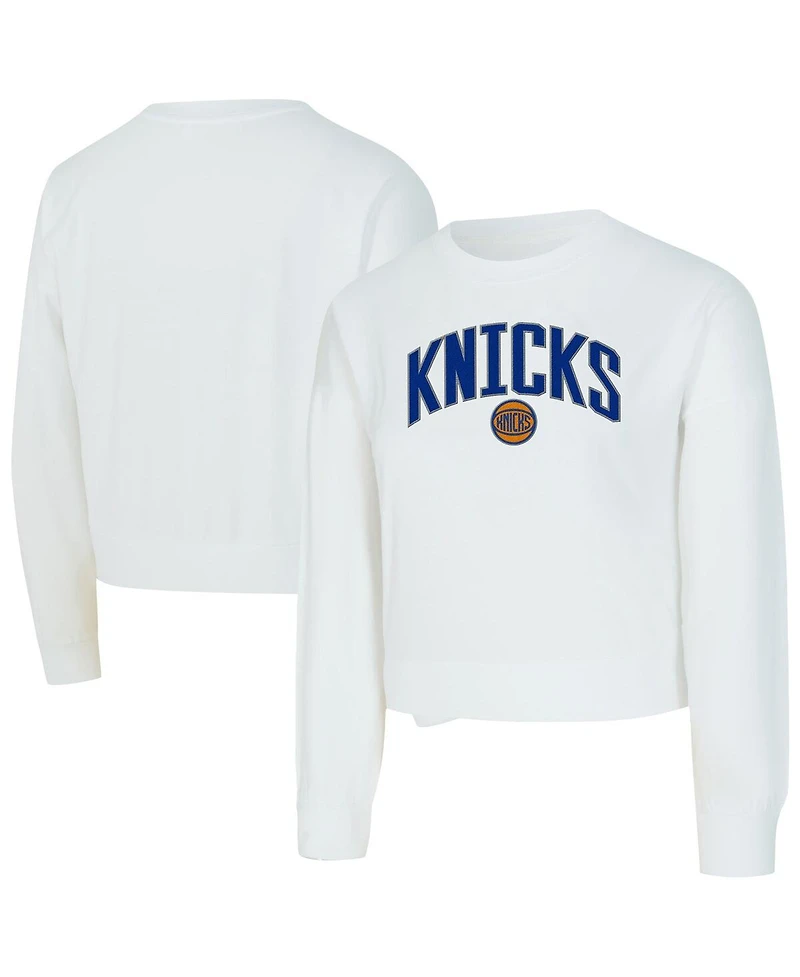 Concepts Sport Women's White New York Knicks Laney Chenille Cropped Long Sleeve T-Shirt