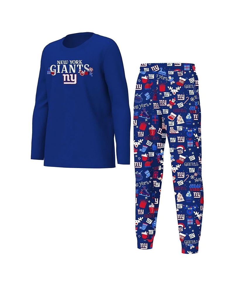 Outerstuff Big Boys and Girls Royal New York Giants Chestnut Holiday Sleep Set