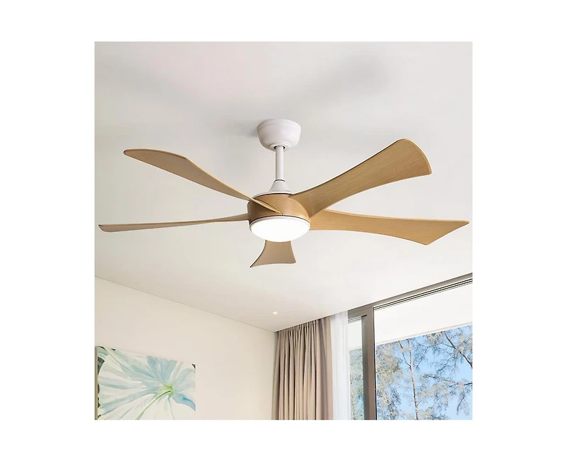 Sofucor 52-inch white modern style ceiling fan features 5 blades and is equipped with Led lights and a remote control