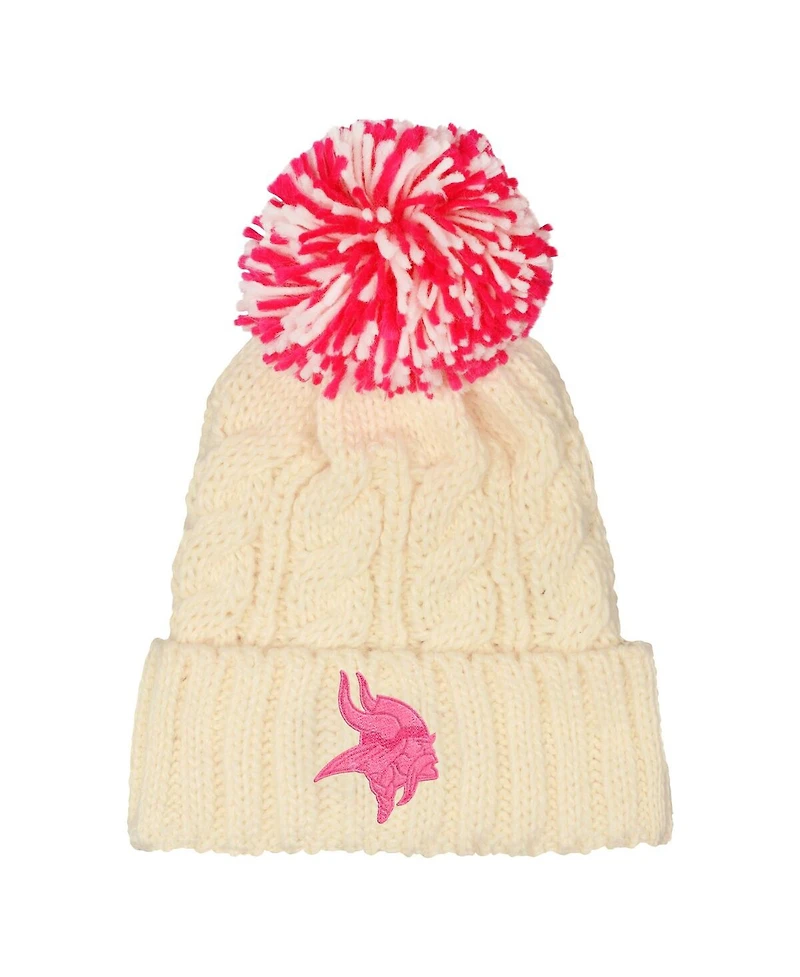Outerstuff Girls White Minnesota Vikings Cable Cuffed with Pom Knit Hat