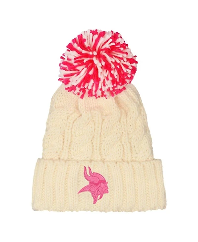 Outerstuff Girls White Minnesota Vikings Cable Cuffed with Pom Knit Hat
