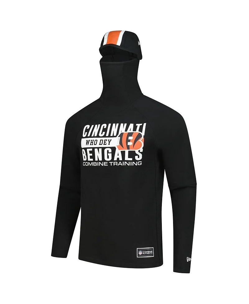 New Era Men's Black Cincinnati Bengals Functional Fandom Balaclava Helmet Stripe Tri-Blend Hoodie