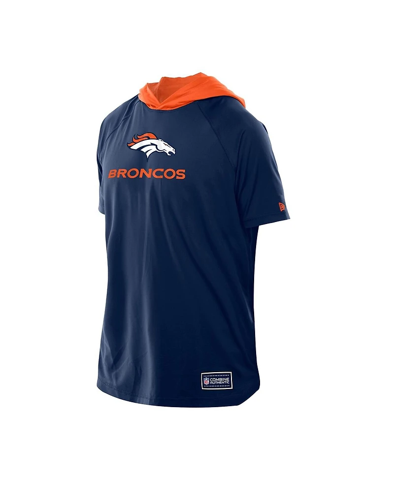 New Era Men's Navy Denver Broncos Combine Authentic Hooded Raglan Short-Sleeve T-Shirt