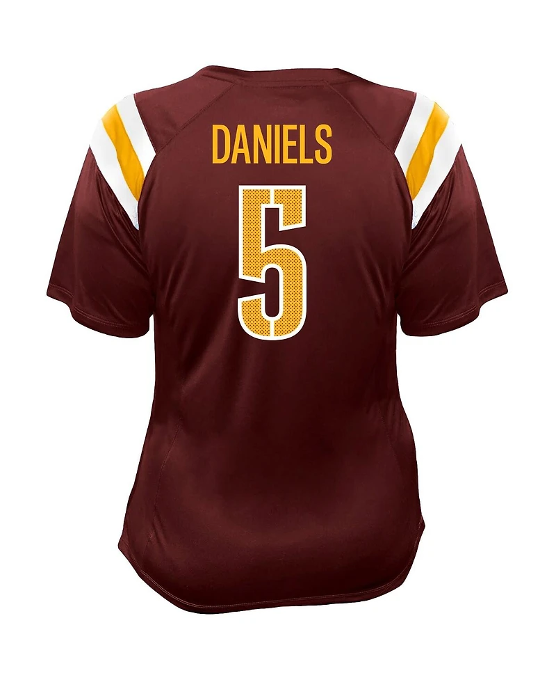 Fanatics Women's Jayden Daniels Burgundy Washington Commanders Plus Name Number Raglan Lace V-Neck T-Shirt