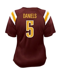 Fanatics Women's Jayden Daniels Burgundy Washington Commanders Plus Name Number Raglan Lace V-Neck T-Shirt