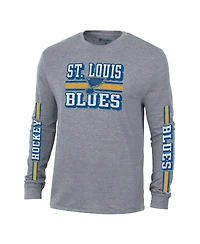 Champion Men's Heather Gray St. Louis Blues Tri-Blend Dual-Stripe Long Sleeve T-Shirt