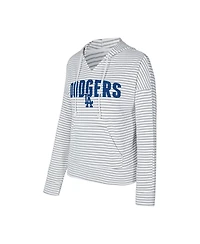 Concepts Sport Women's White/Gray Los Angeles Dodgers Liftoff Striped V-Neck Hoodie