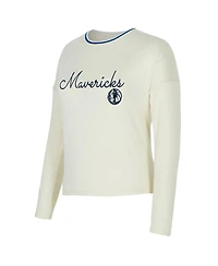 Concepts Sport Women's 2-Piece Cream Dallas Mavericks Kaki Hacci Knit Long Sleeve Top and Shorts Set