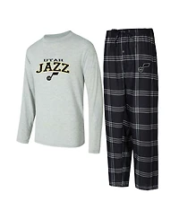 Concepts Sport Men's 2-Piece Black/Gray Utah Jazz Petition Long Sleeve Top and Plaid Pant Set