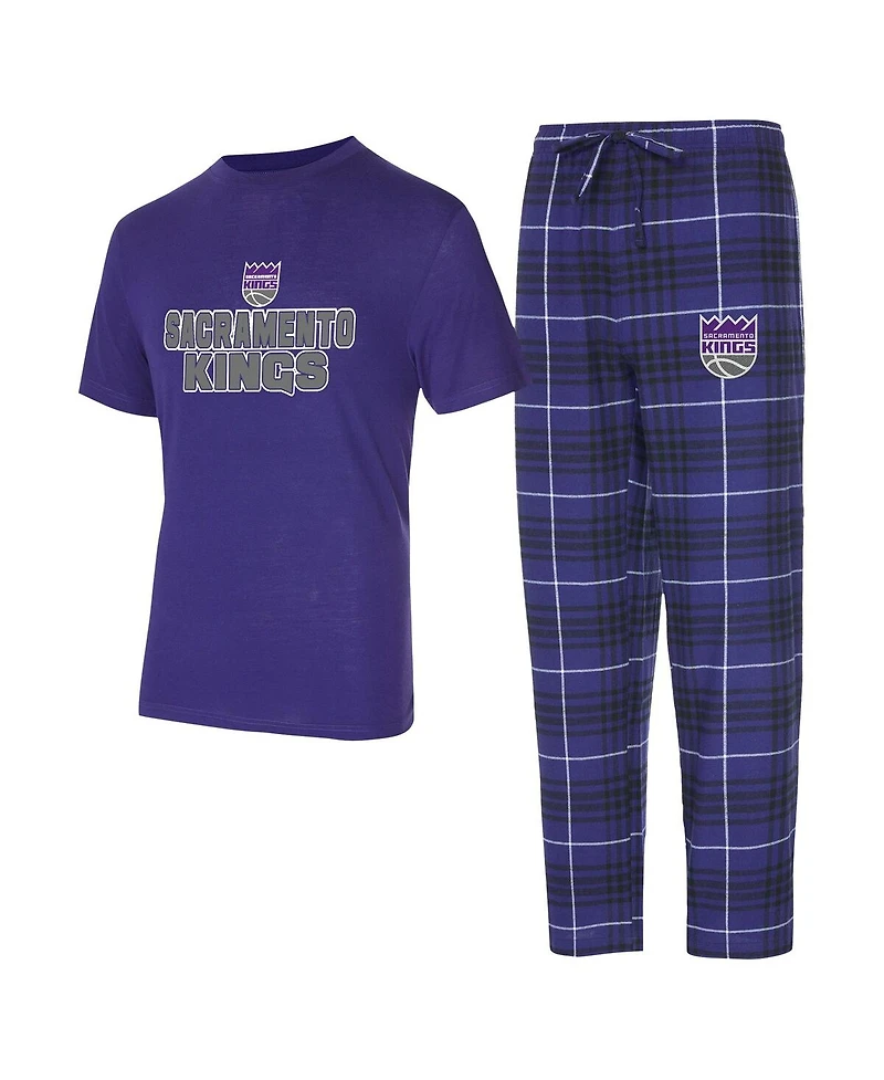 Concepts Sport Men's 2-Piece Purple/Black Sacramento Kings Vector Top and Flannel Pants Sleep Set