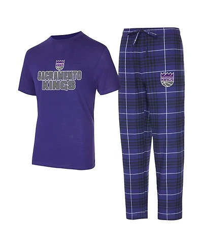 Concepts Sport Men's 2-Piece Purple/Black Sacramento Kings Vector Top and Flannel Pants Sleep Set