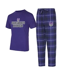 Concepts Sport Men's 2-Piece Purple/Black Sacramento Kings Vector Top and Flannel Pants Sleep Set