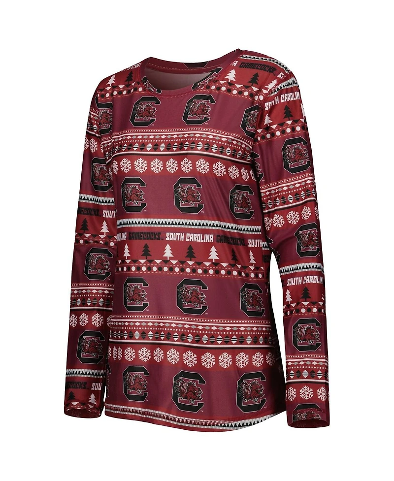 Concepts Sport Women's 2-Piece Garnet South Carolina Gamecocks Holiday Long Sleeve Top and Pants Sleep Set