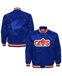 Mitchell & Ness Big Boys and Girls Blue Cleveland Cavaliers Hardwood Classics Satin Raglan Full-Snap Jacket