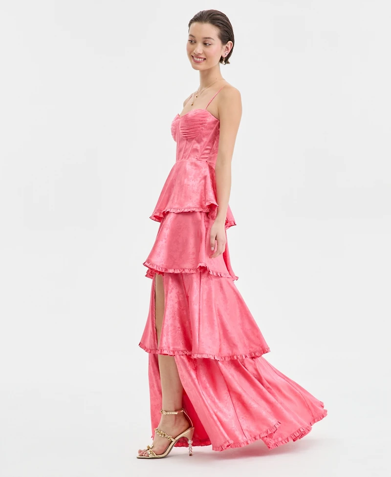B Darlin Juniors' Sweetheart-Neck Tiered Slit-Front Gown