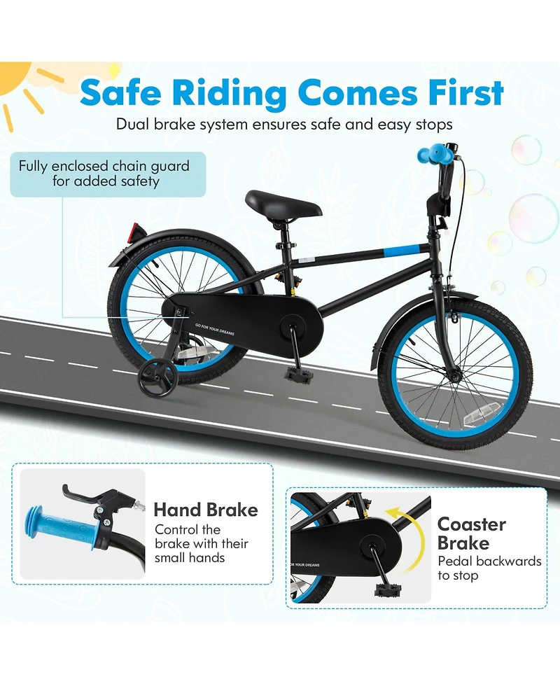 Sugift Adjustable Kids Bike with Training Wheels & Dual Brakes