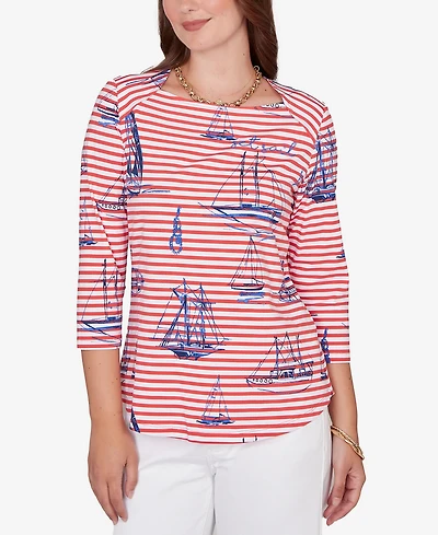 Ruby Rd. Petite Striped Sailboat Knit Top