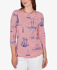 Ruby Rd. Petite Striped Sailboat Knit Top