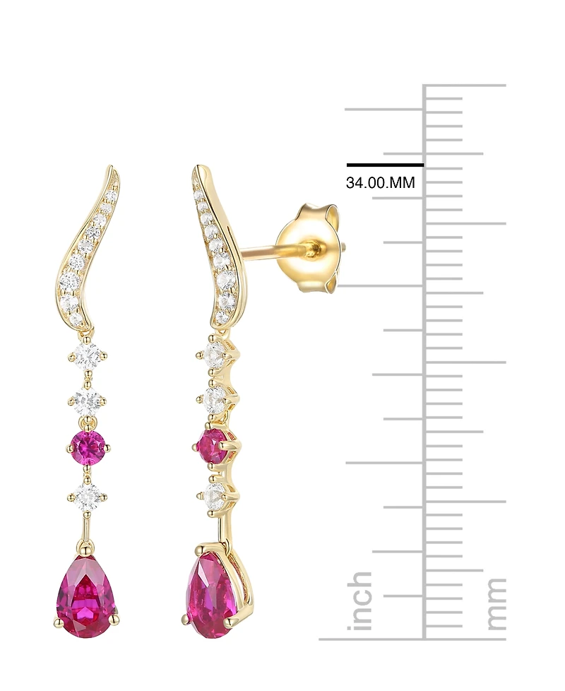 Macy's Lab-Grown Ruby (1/6 ct. t.w.) & White Sapphire (1/2 Earring 14k Gold Over Sterling Silver (also Emerald Sapphire)