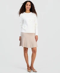 T Tahari Women's Dimensional Flowers Crewneck Sweater