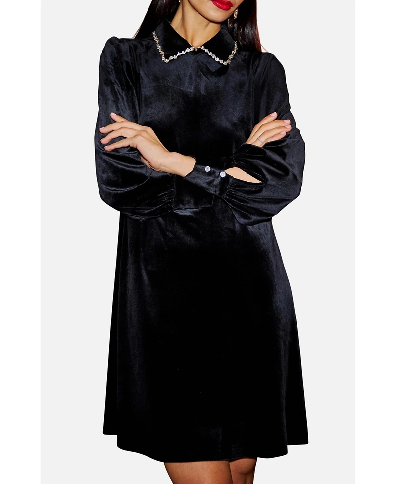 Yumi Women's Long Sleeve Velvet Tunic Dress