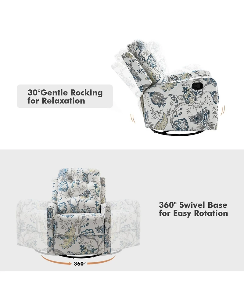 Hulala Home Arlette Transitional Swivel Recliner with Metal Base