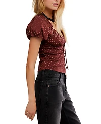 Free People Women's Summer Printed Sweetheart Neck Blouse