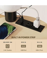 Homcom Side Table with Charging Station, 3-Tier Round End Table, Natural
