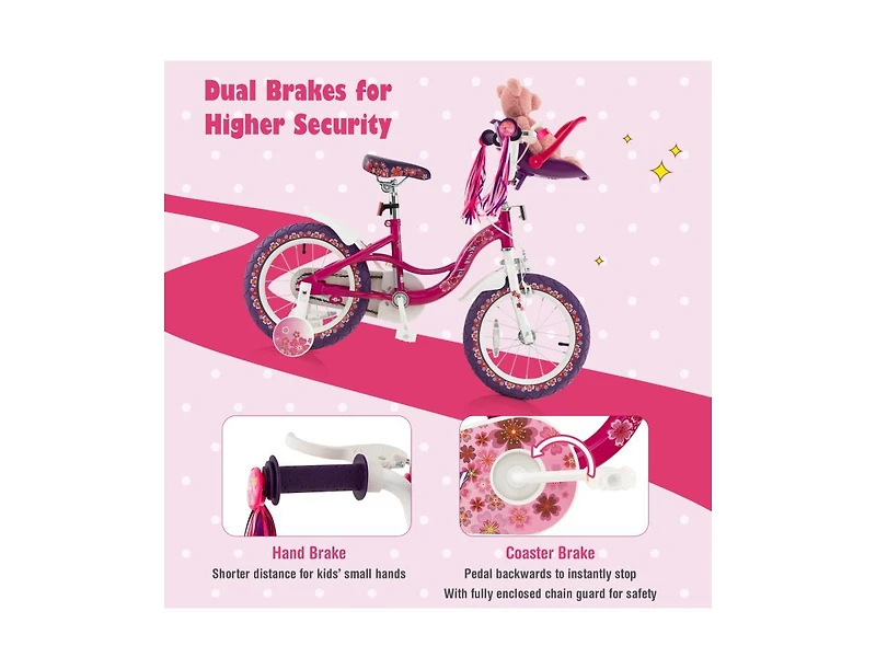 14 Inch Kids Bike with Doll Seat and Removable Training Wheels for 3-7 Years Old
