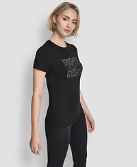 Dkny Women's Triple Rhinestone Foil Logo Crewneck Baby T-Shirt