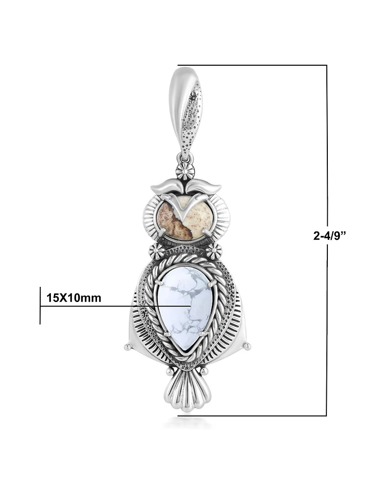 American West Jewelry Sterling Silver Picture Jasper and Howlite Owl Pendant Enhancer